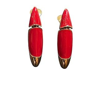 VINTAGE MONET EARCLIPS•Red enamel art deco design•articulating movement•Clip-ons